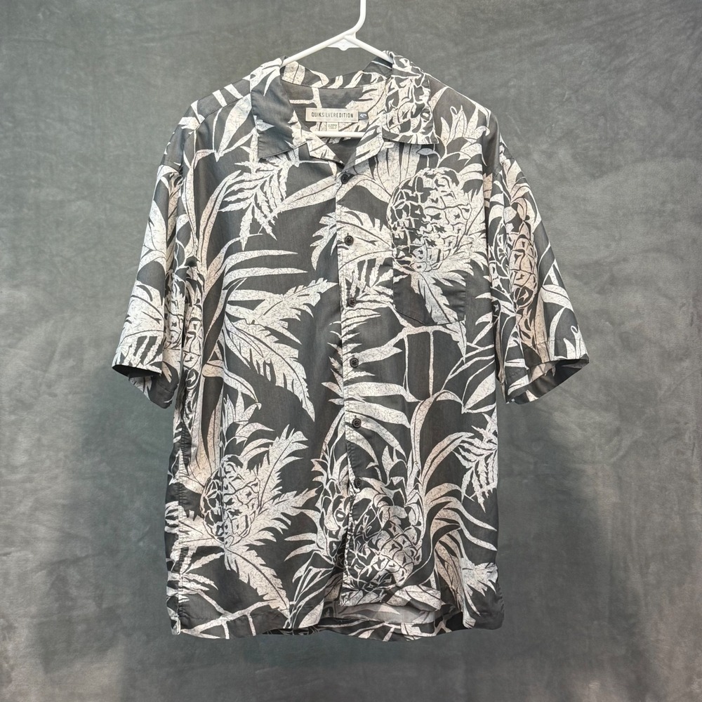 Quiksilver Edition Mens‎ XL Pineapple Floral Hawaiian Button Down Shirt Black